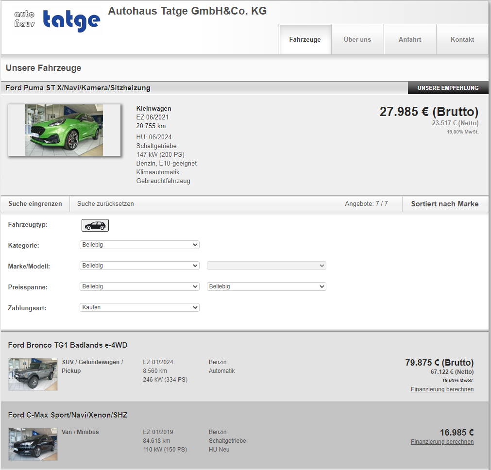 hier kommen Sie zu den Tatge Gebrauchtwagen bei mobile